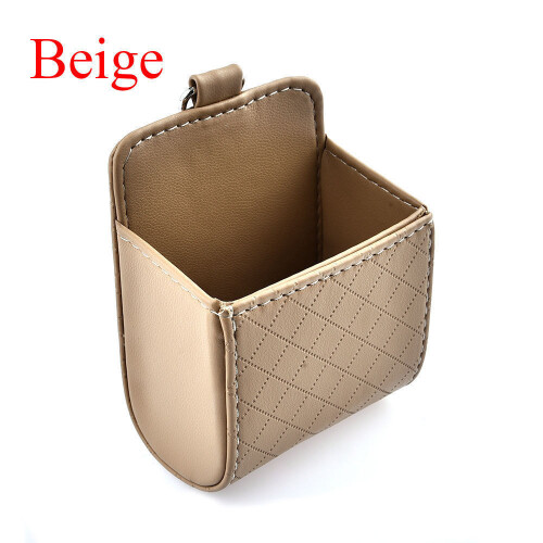 (Beige)Car Universal Auto Storage Box Pouch Bag Phone Charge Holder Organizer Pocket