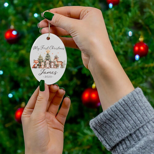Baby's First Christmas Ornament  Ceramic Keepsake with Custom Name and Year Holiday Gift 1
