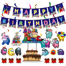 (Purple)Among Us Party Set Suit Decoration Supplies Banner Cupcake Topper Alien Space