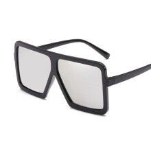 (#8 Black Frame Silver Lens)Womens Flat Top Large Steampunk Square Frame Oversize Sunglasses Glasses Sun