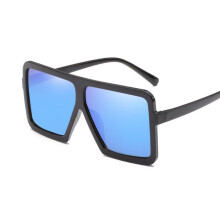 (#4 Black Frame Blue Lens)Womens Flat Top Large Steampunk Square Frame Oversize Sunglasses Glasses Sun