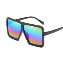 (#3 Black Frame Colorful Lens)Womens Flat Top Large Steampunk Square Frame Oversize Sunglasses Glasses Sun