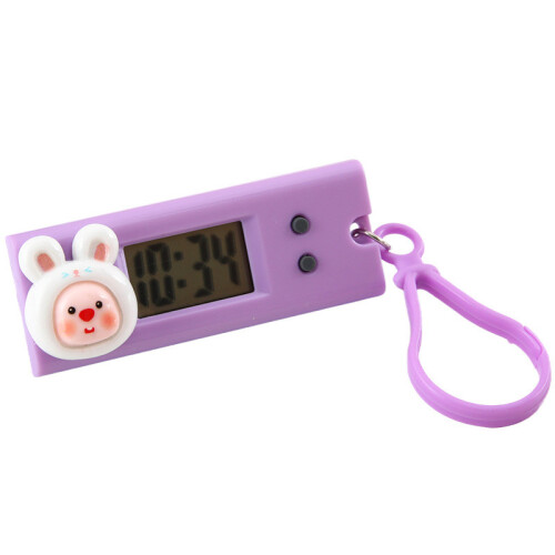 (Purple Bunny) Digit Cartoon Bunny Hanging Watch Portable Electronic Clock Student For Classes