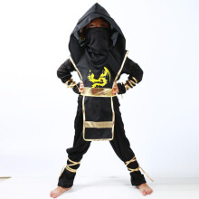 (BlackGold,2XL)Boys Kids Children Ninja Assassin Japanese Samurai Warrior Fancy Dress Costume