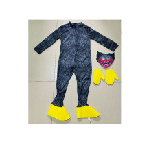 (Black,M)Kids Huggy Wuggy Poppy Playtime Cosplay Costume Bodysuit Jumpsuit Mask Gloves