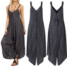 (Black,S)Long Black Rompers Womens Jumpsuit Sexy Strapless Casual Striped Loose Overalls