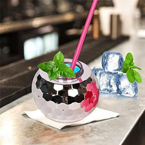 2Pcs Disco  Cups with Straw, Disco Flash  Cocktail Cup, Disco Cowboys Hat Cups, Flash Cocktail Cup Silver+White