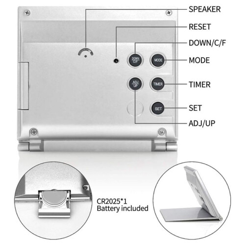 Digital Travel Alarm Clock - Foldable Calendar Temperature Timer LCD Clock Weather Forecast Clock Battery Powered