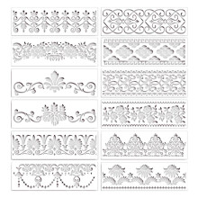 12Pcs Flower Border Stencils Mandala Stencils Reusable Cut Painting Templates for DIY Stencils, 12 x 3.9 Inch