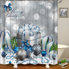 (C)Weihnachten Geschenkboxen im Schnee Badezimmer Duschvorhang Wasserdicht Stoff Haken 12