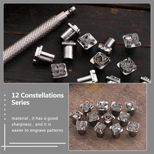 Twelve Constellations Printed Leather Leather Printed  Leather Carving Pattern Handmade DIY Punch Tool Set 2