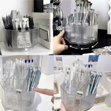 360 Rotating Makeup Organizer, Makeup Brush Holder with 5 Slot Cosmetic Display Case Skin Care Trar (Clear)