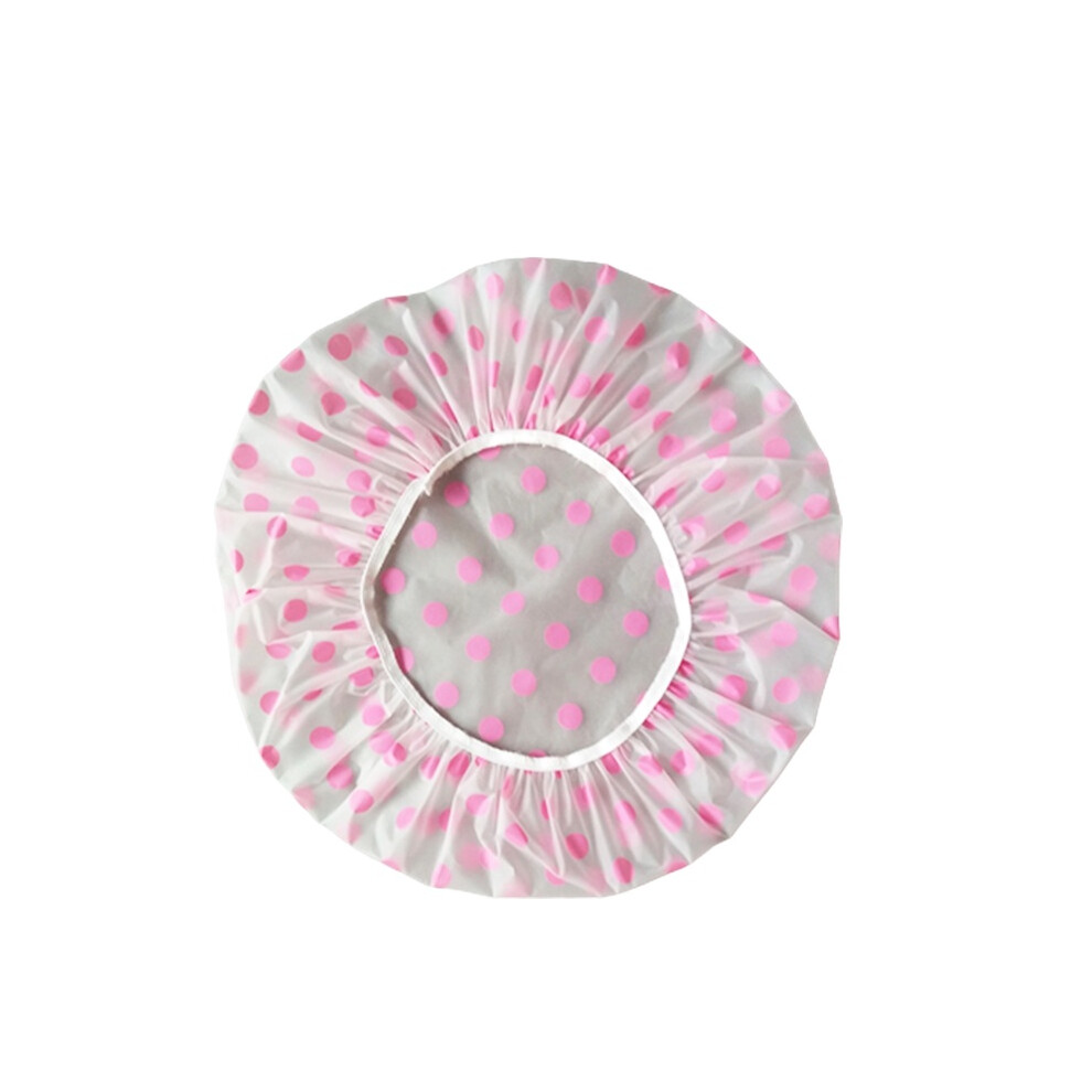 Pink (Pink) Shower Thickening Waterproof Cap Colored Polka Dot Reusable Shower Cap Adult Spa