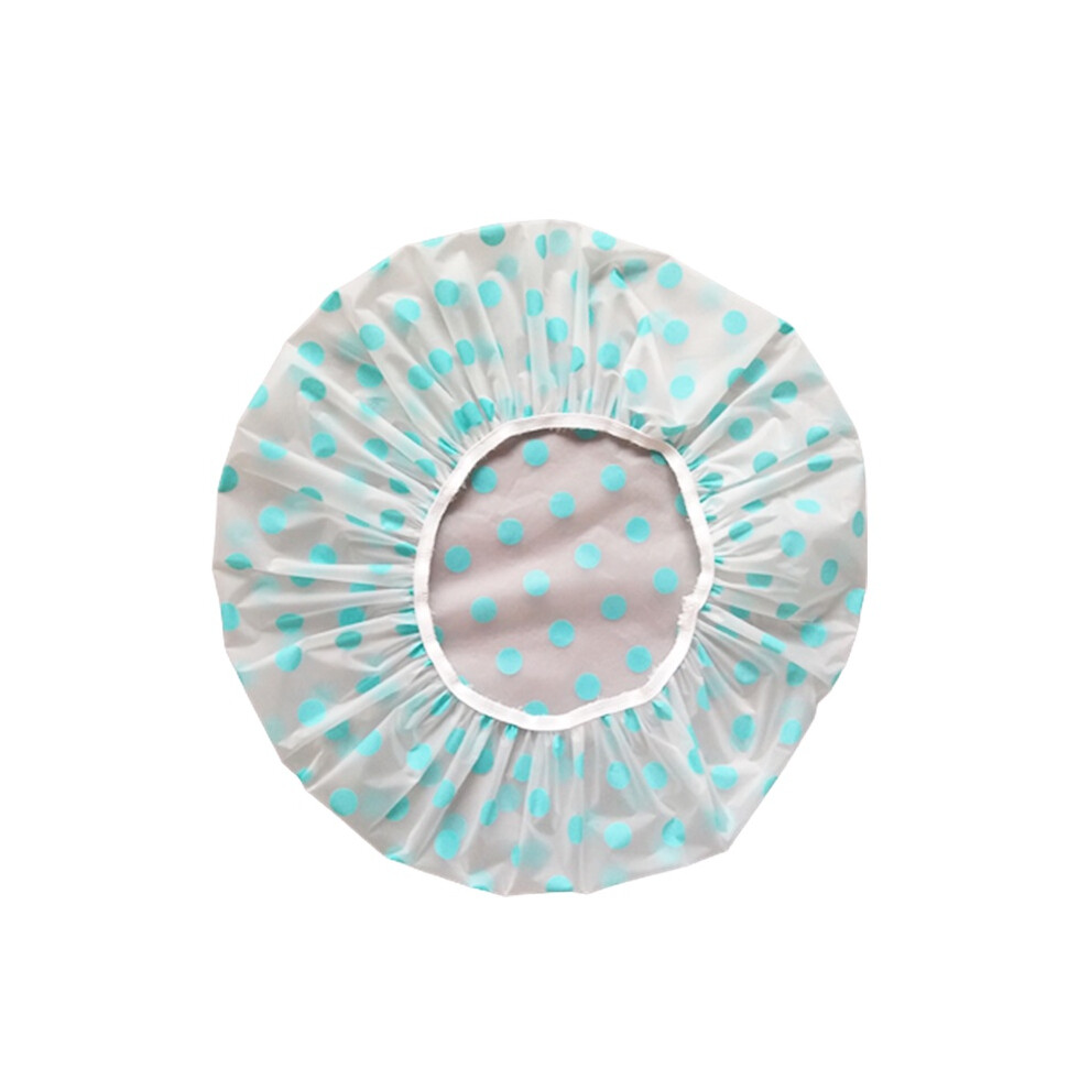 (LakeBlue) Shower Thickening Waterproof Cap Colored Polka Dot Reusable Shower Cap Adult Spa