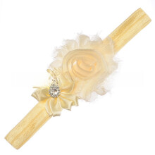 (Cream) Kids Band Hair With Fabric Flower And Geometric Style For Hair Decoration Baby