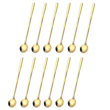 12 Pcs Coffee Spoons Set Gold Tea Spoons Long Handle Stirring Spoons Coffee Rounded Stirring Spoon Honey Dessert Spoon