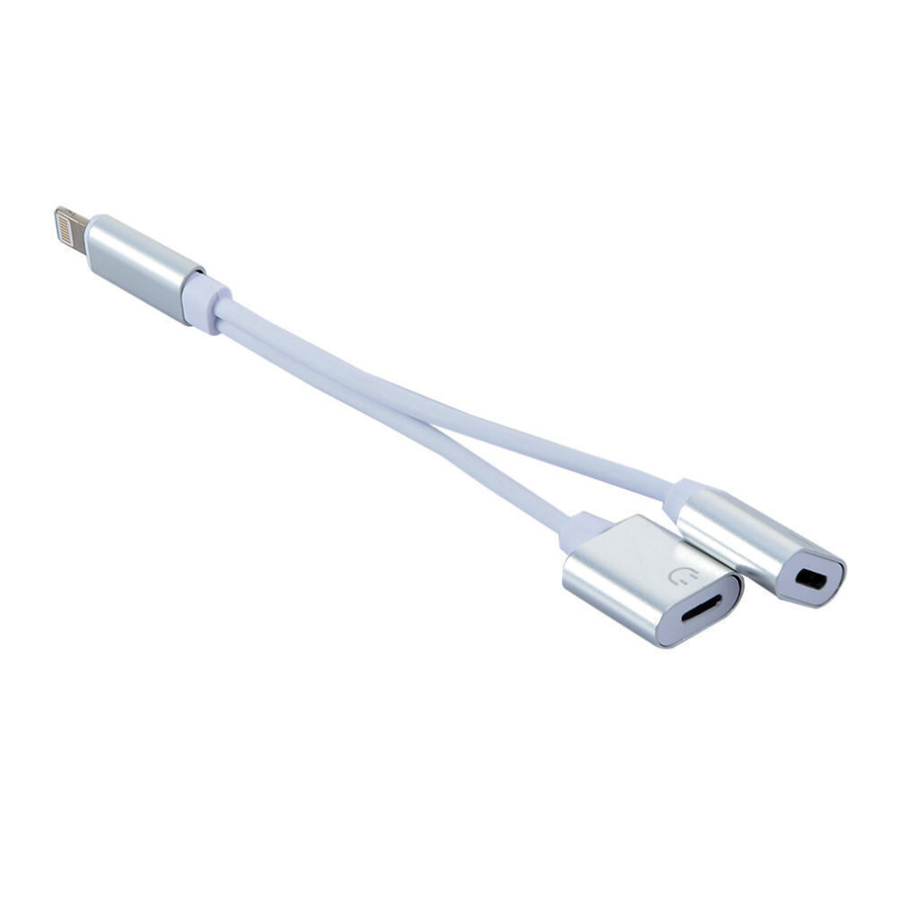 (Silver) Lightnin 2In1 Dual Adaptateur Chargeur Audio Splitter Câble Separateur Silver 698713843771