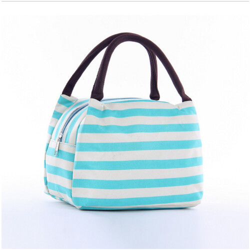 (Sky Blue)Stripe Portable Lunch Bag Insulation Practical Convenient Simple Premium Quality