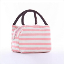 (Pink)Stripe Portable Lunch Bag Insulation Practical Convenient Simple Premium Quality