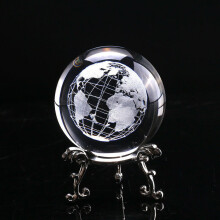 (With Silver Base)60mm 3d Crystal Ball Glass Laser Engraved Miniature Earth Sphere Home Gift Decor