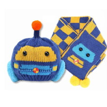 (Dark Blue)Soft And Warm Baby Knit Hat And Scarf Set With Cute Car Pattern For Toddlers