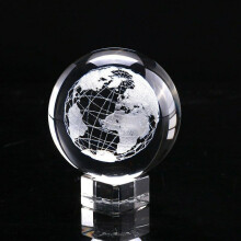 (With Crystal Base) 60mm 3d Crystal Ball Glass Laser Engraved Miniature Earth Sphere Home Decor Gift