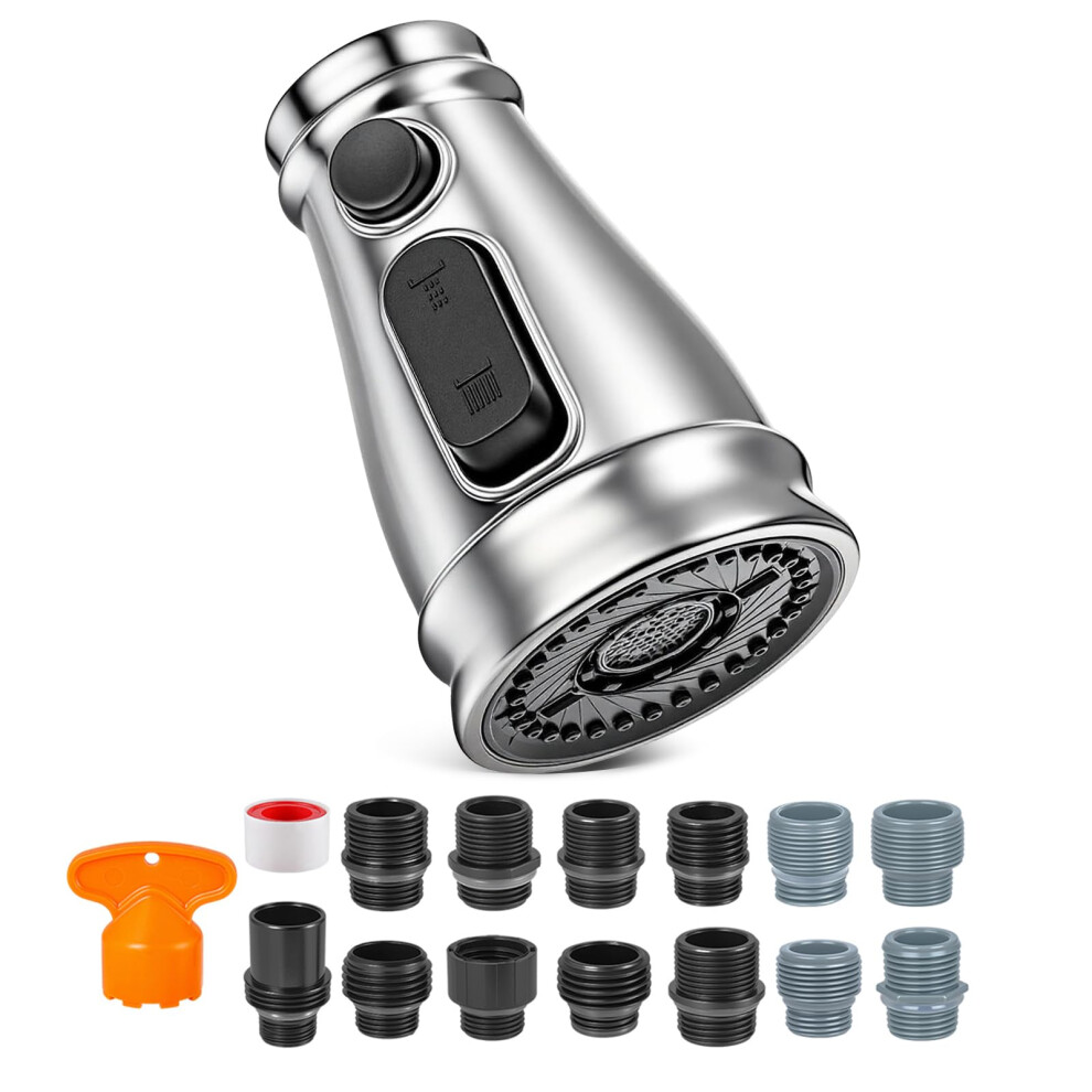 Kitchen Faucet Spray Head Replacement With 3 Modes, Chrome Pull Down Head For Moen, Delta, Kohler, Quick Install 9771547196969