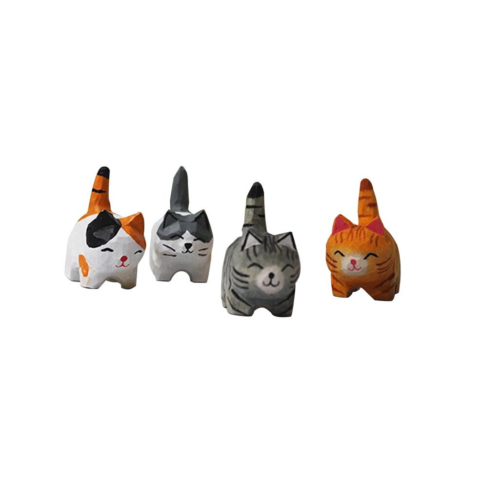 Torribaly Wooden Cats Figurines Sculpture Statue Lovely Small Carved Orange Cats Statue Handmade Wood Kitten Art Carving Work.