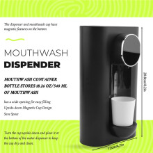 Mouthwash Dispenser for Bathroom, 18.26 Oz (540Ml) Touchless Auto Mouth Wash Dispenser with Magnetic Cups Black