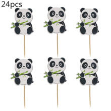 (24pcs-Cupcake Topper) Animal Panda Party Supplies Tableware Decor Balloon Kids Birthday Day Childrens