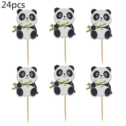(24pcs-Cupcake Topper) Animal Panda Party Supplies Tableware Decor Balloon Kids Birthday Day Childrens