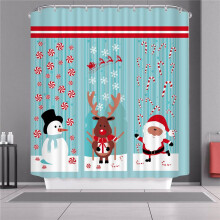 (Light Blue,180x180cm)Weihnachten Duschvorhang mit Haken Wasserdicht Stoff Badezimmer Weihnachtsmann Xmas Claus