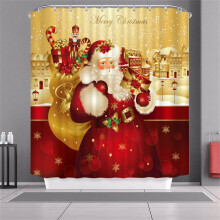 (Gold,180x180cm)Weihnachten Duschvorhang mit Haken Wasserdicht Stoff Badezimmer Weihnachtsmann Xmas Claus