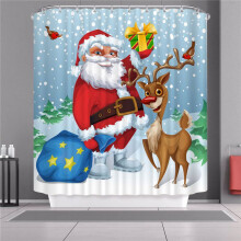 (Smile,180x180cm)Weihnachten Duschvorhang mit Haken Wasserdicht Stoff Badezimmer Weihnachtsmann Xmas Claus