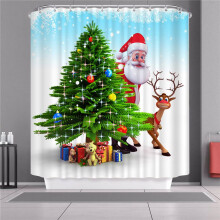 (Tree,180x180cm)Weihnachten Duschvorhang mit Haken Wasserdicht Stoff Badezimmer Weihnachtsmann Xmas Claus