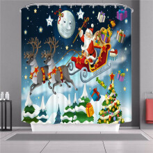 (Grey Deer,180x180cm)Weihnachten Duschvorhang mit Haken Wasserdicht Stoff Badezimmer Weihnachtsmann Xmas Claus