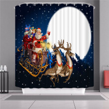 (Dark Blue,180x180cm)Weihnachten Duschvorhang mit Haken Wasserdicht Stoff Badezimmer Weihnachtsmann Xmas Claus