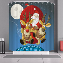 (Reindeer,180x180cm)Weihnachten Duschvorhang mit Haken Wasserdicht Stoff Badezimmer Weihnachtsmann Xmas Claus
