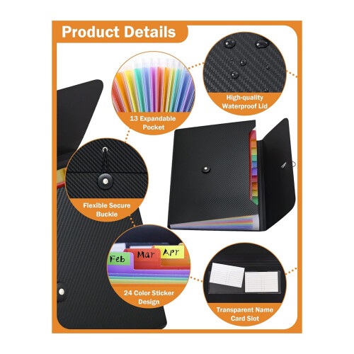 File Organizer Expanding File Folder, 13 Pockets , A4 Letter Size Paper Document Receipt Folder for Classroom, Home 1