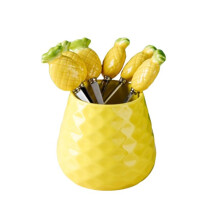 Cute Ceramic Jar Fruit fork Set 304 Stainless Steel Cake fork Home Party Dessert fork Cute Storage Jar Child Tableware B