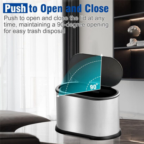 Trash Can with Lid, 4L Small Kitchen Compost Bin Countertop Trash Can, Stainless Steel  Garbage Can Silver 1