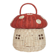 Handmade Rattan Mushroom-Shaped Storage Basket- Cute Handmade Handcrafted Gift Decoration Artwork Rattan, Red