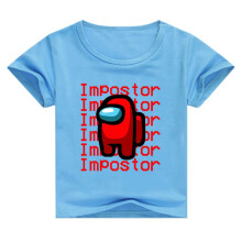 (Blue, 140cm) Among Impostor Us Tshirt Children Summer Round Neck Print Short Sleeve Casual