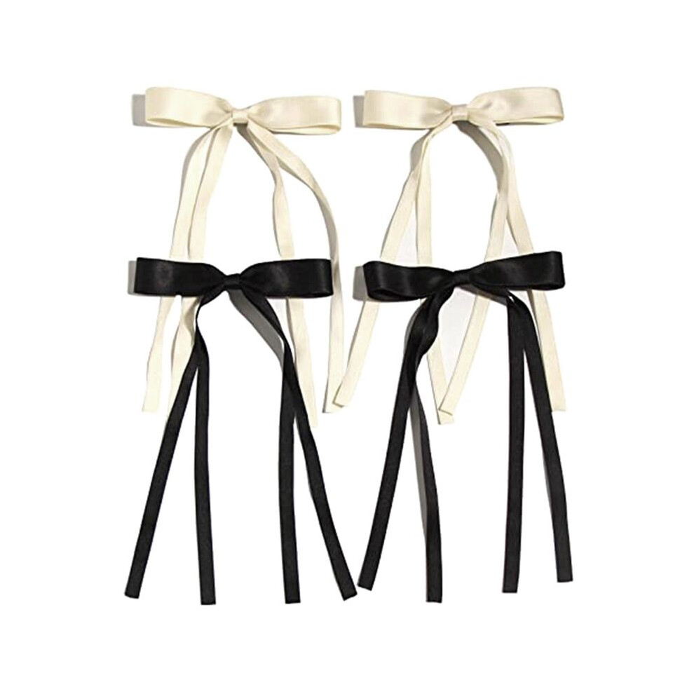 4Pcs Hair Clips for Women Ribbon Bowknot with Long Tail, Clip Girl, Solid Accessories Barrettes Claw Bow