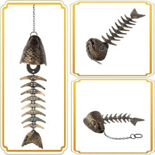 Fish Windchime,Fish Skeleton Windchime,Fish Bone Cast Iron Wind Chimes Vintage Metal Wind Chimes Outdoor Soothing