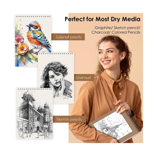 Material de Arte Bloco de Livro de EsboçO com EncadernaçãO em Espiral Superior de 9 X 12 Polegadas, 100 Folhas Cada, Bloco de Desenho de Desenho 1