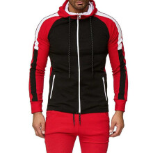 (Black+Red Tops,4XL)Mens Tracksuit Jogging Hoodie Coat Jacket Trousers Pants Sports Sweat Set Suit