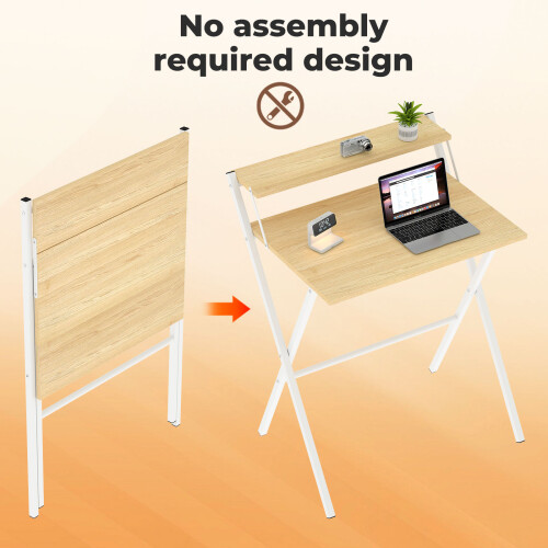 Levede Compact Folding Computer Desk Oak/White 1