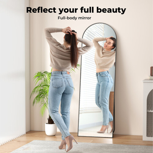 (Black) Levede 165x60cm Arched Full Length Floor Mirror 2