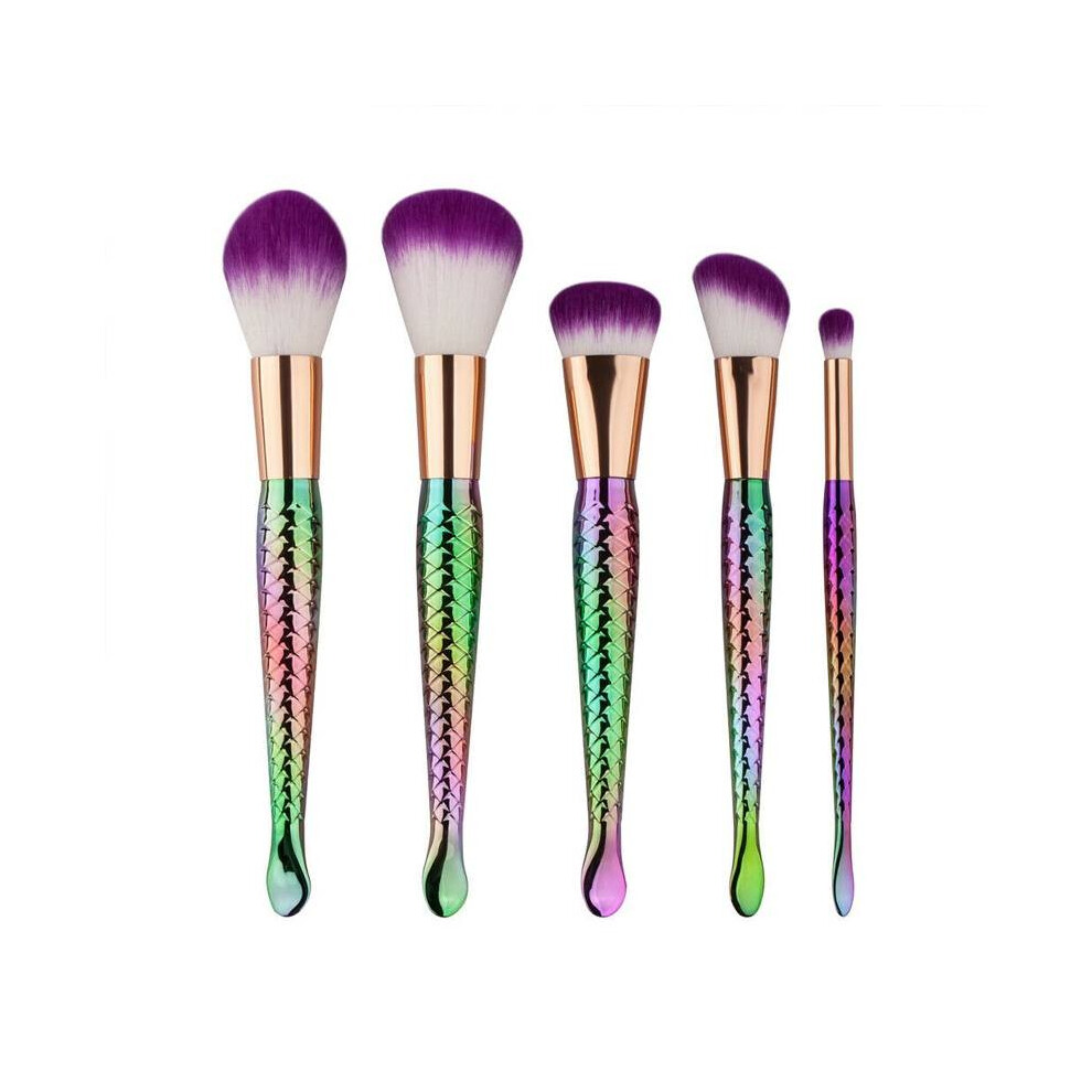 (5PCS Multicolor) Mermaid Make Up Brushes Set Foundation Eyebrow Eyeliner Cosmetic Blush Tool